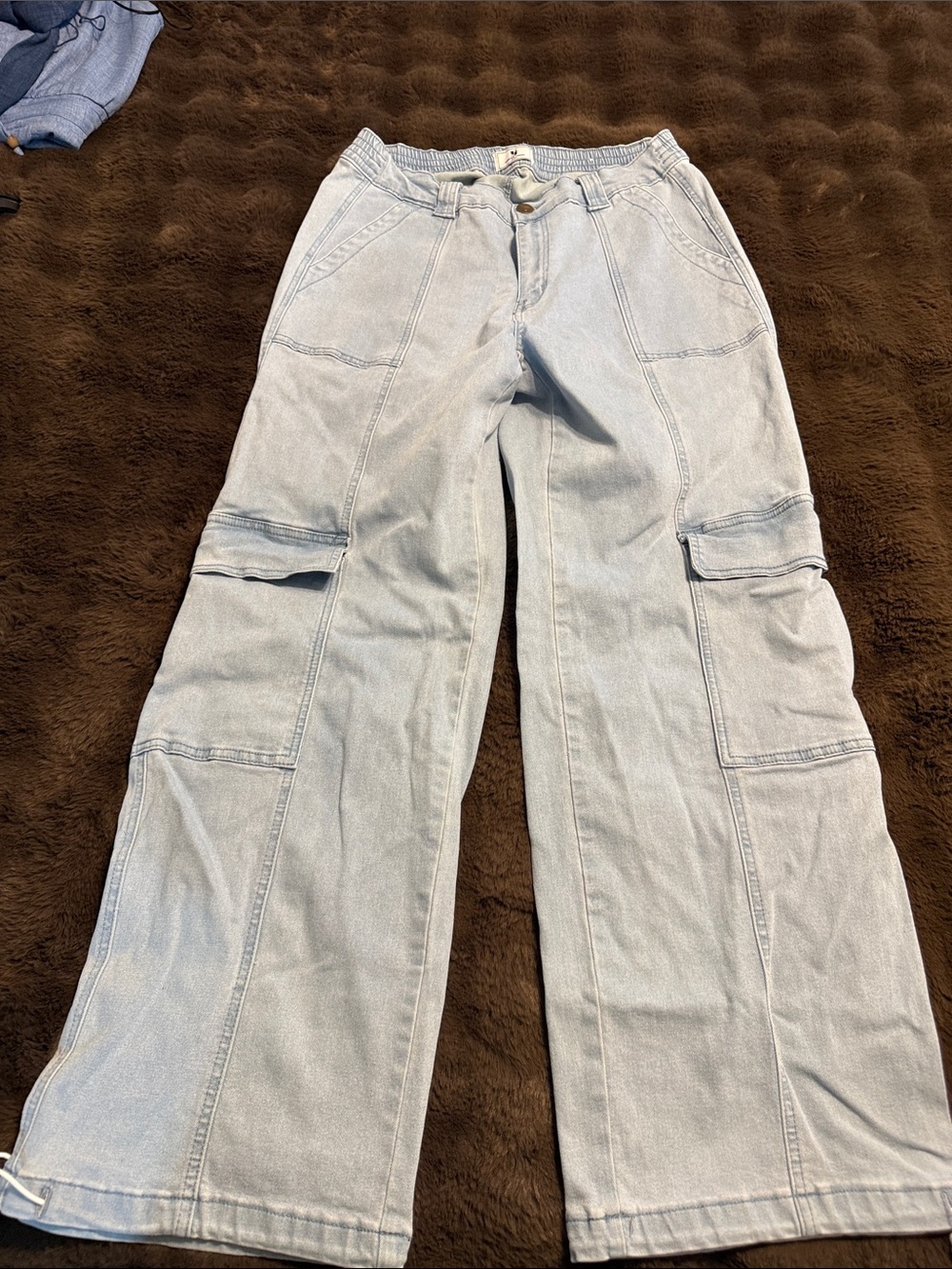 Forever Young Pale Blue Wide-Leg Cargo Jeans